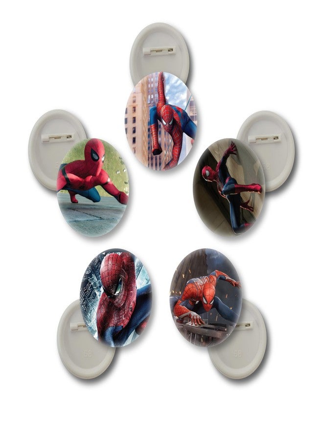 دي2سي دبابيس أزرار بتصميم أبطال خارقين، 58 مم، عبوة من 5 قطع، بلمسة نهائية لامعة، دبابيس قابلة للتجميع بألوان زاهية لتزيين الحقائب والقمصان والسترات (سبايدرمان 2) - Image 1